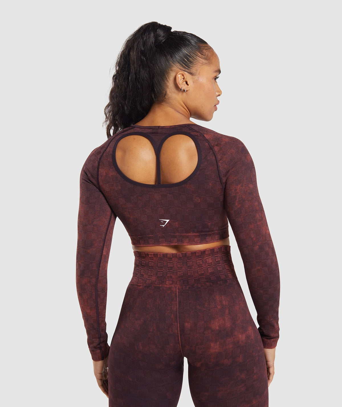 Check Seamless Washed Long Sleeve Top - Plum Brown