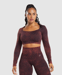 Check Seamless Washed Long Sleeve Top - Plum Brown