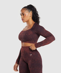 Check Seamless Washed Long Sleeve Top - Plum Brown