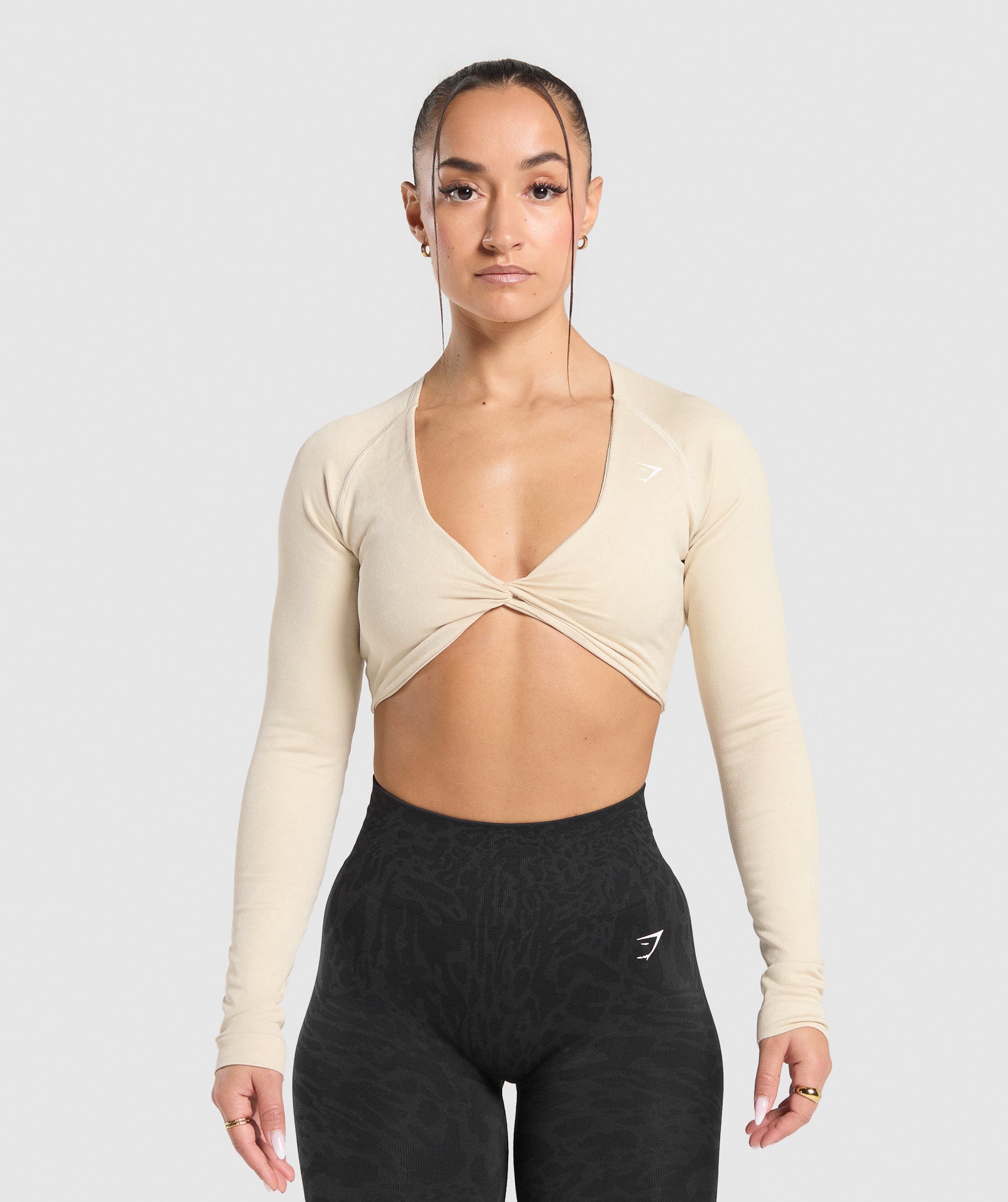 Adapt Safari Long Sleeve Crop Top - Ecru White/Cream Beige