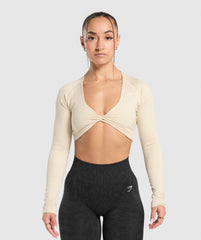 Adapt Safari Long Sleeve Crop Top - Ecru White/Cream Beige