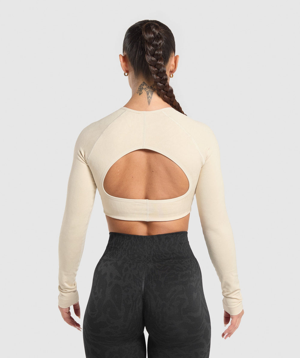 Adapt Safari Long Sleeve Crop Top - Ecru White/Cream Beige