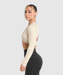 Adapt Safari Long Sleeve Crop Top - Ecru White/Cream Beige