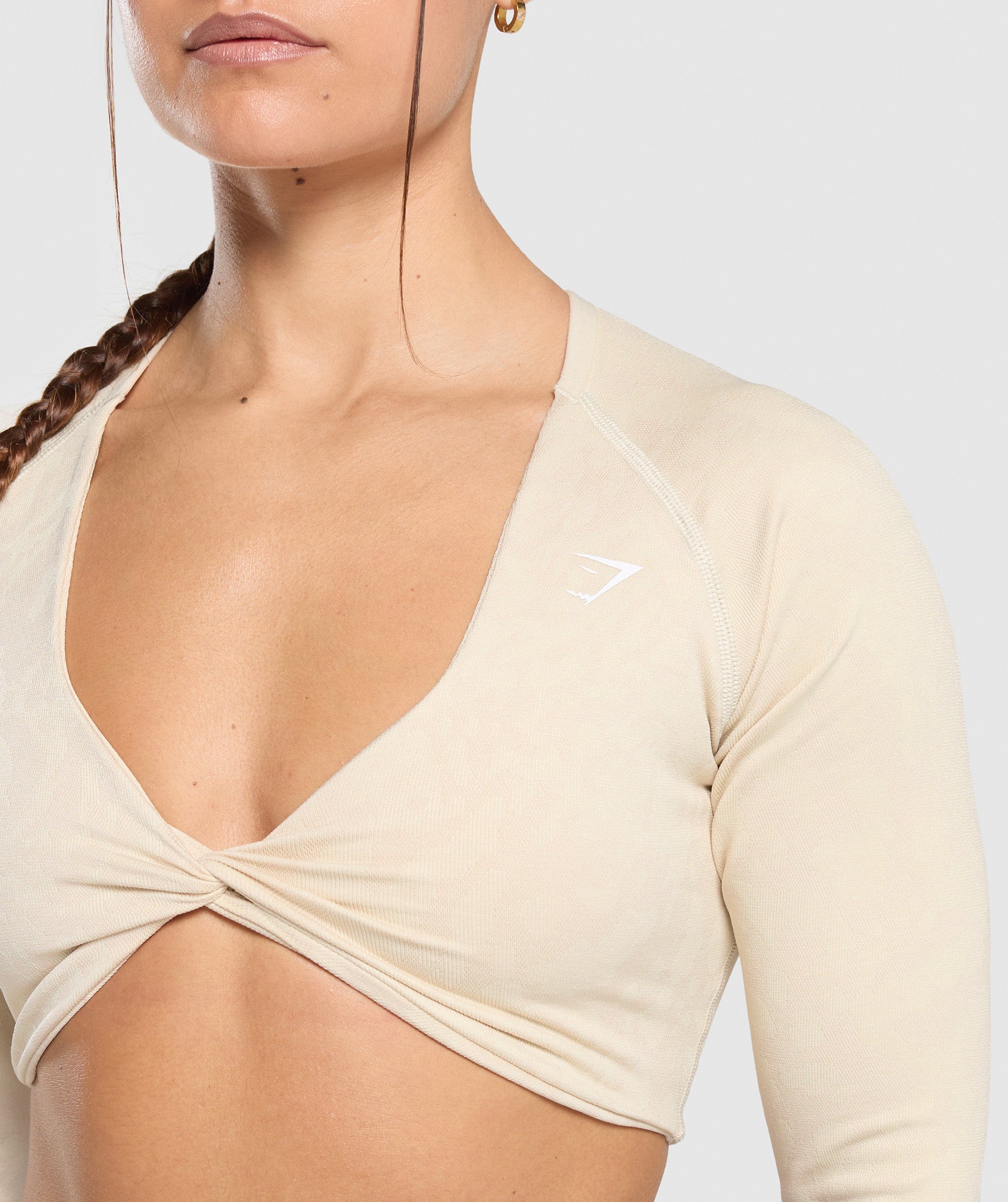 Adapt Safari Long Sleeve Crop Top - Ecru White/Cream Beige