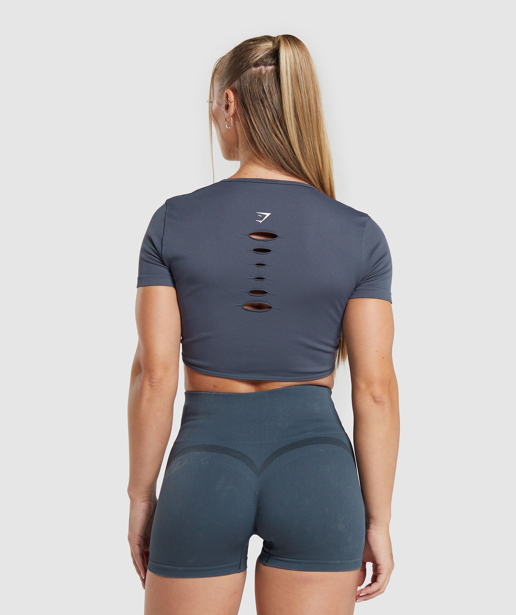 Gains Seamless Fitted Crop Top - Titanium Blue
