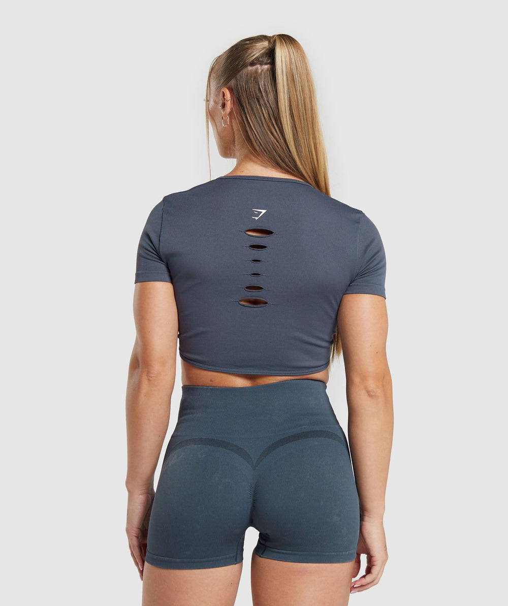 Gains Seamless Fitted Crop Top - Titanium Blue