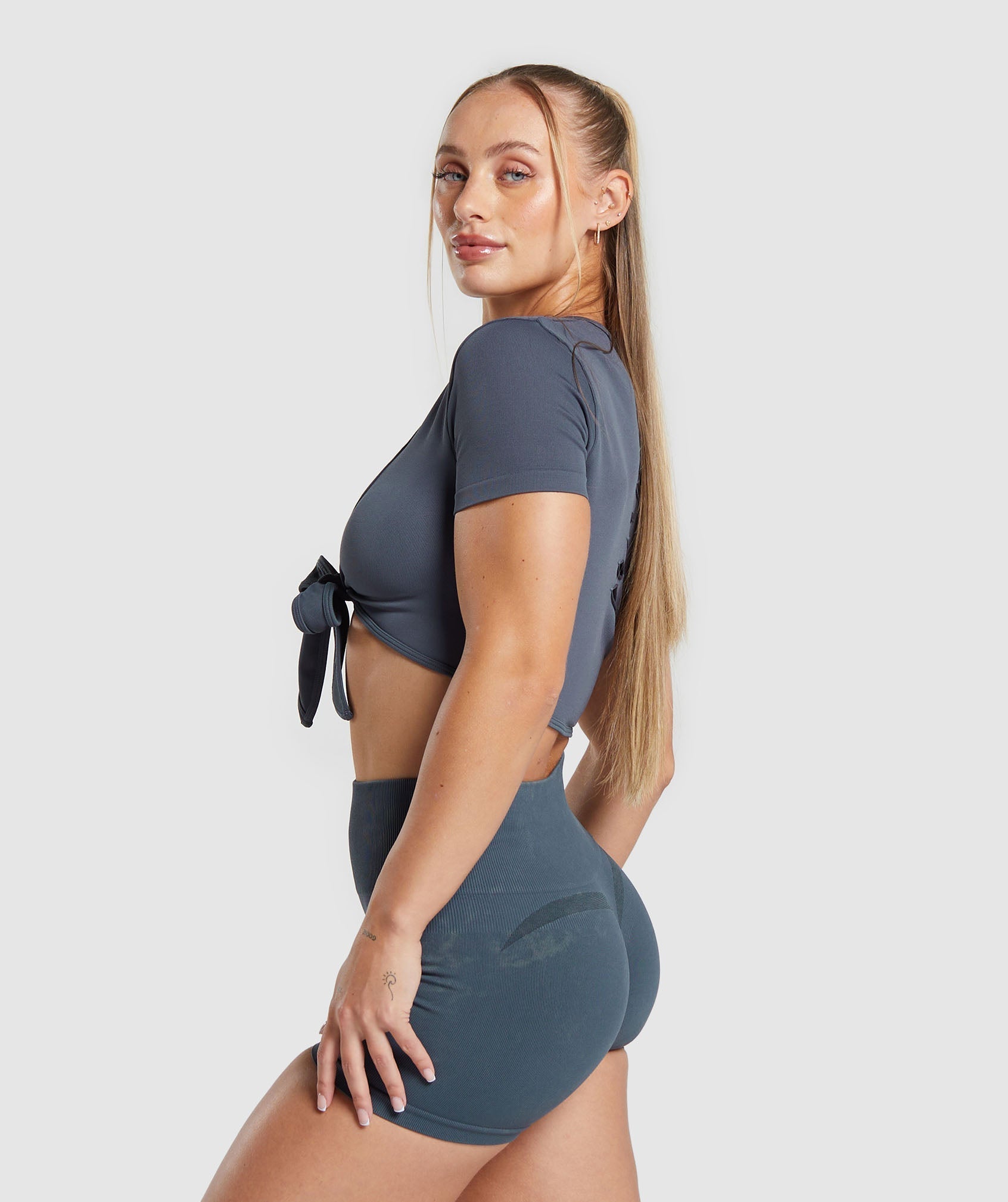 Gains Seamless Fitted Crop Top - Titanium Blue