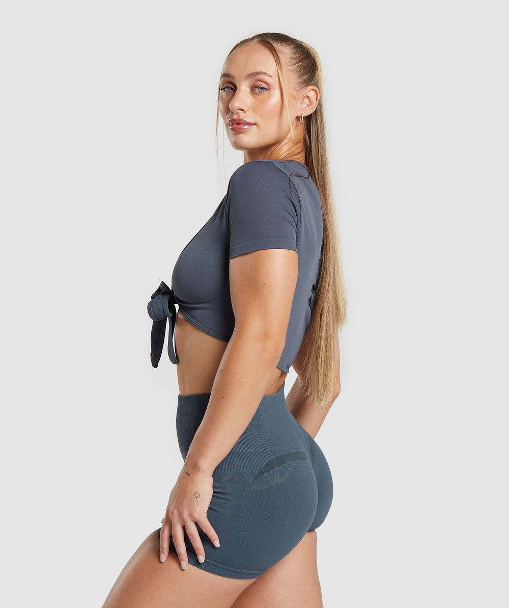 Gains Seamless Fitted Crop Top - Titanium Blue
