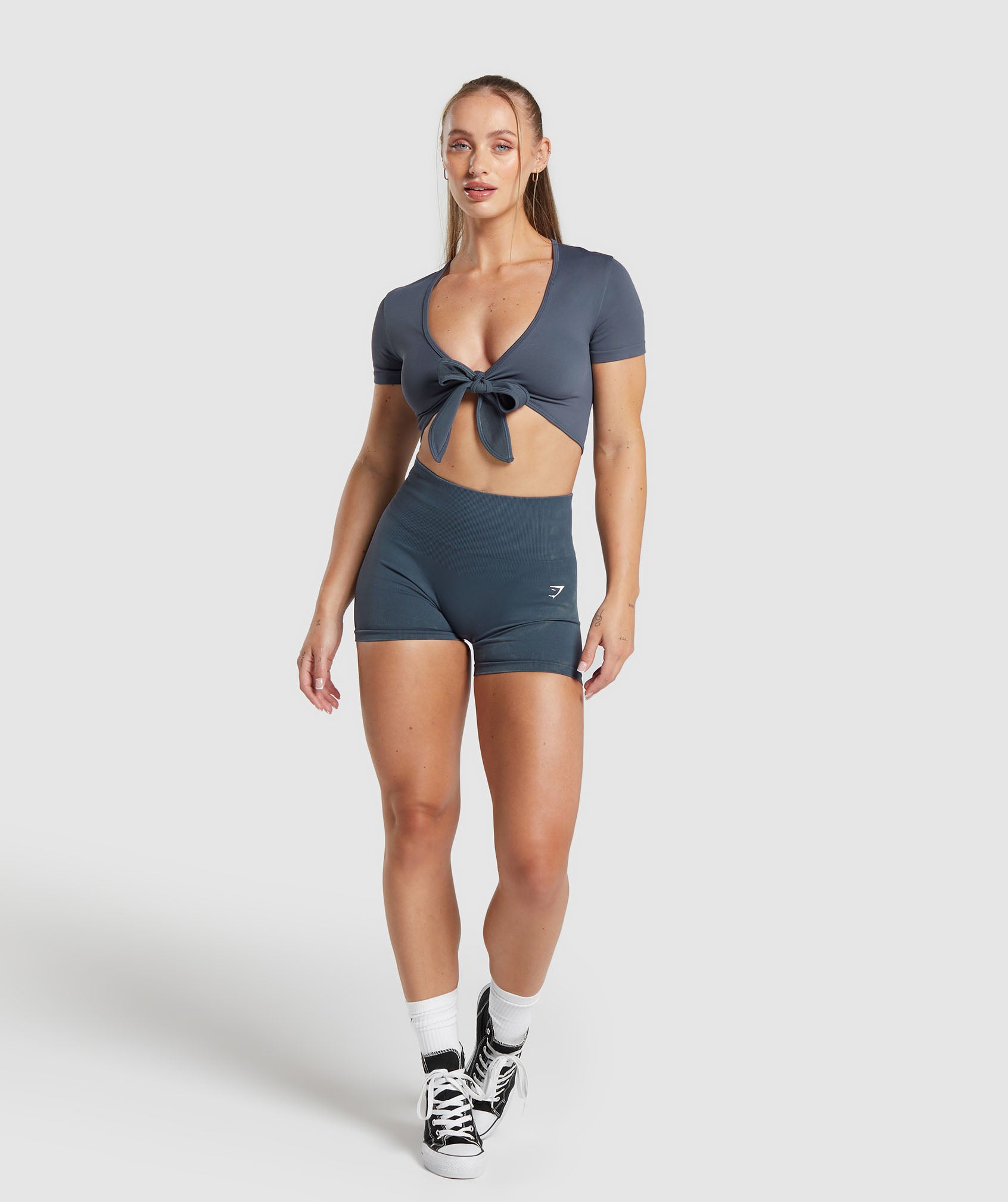 Gains Seamless Fitted Crop Top - Titanium Blue