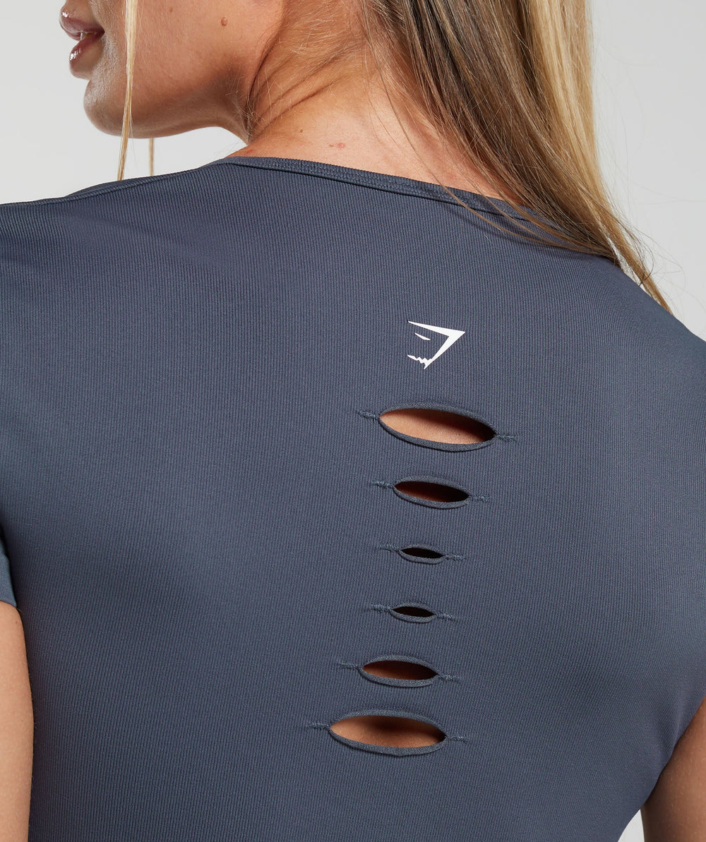 Gains Seamless Fitted Crop Top - Titanium Blue