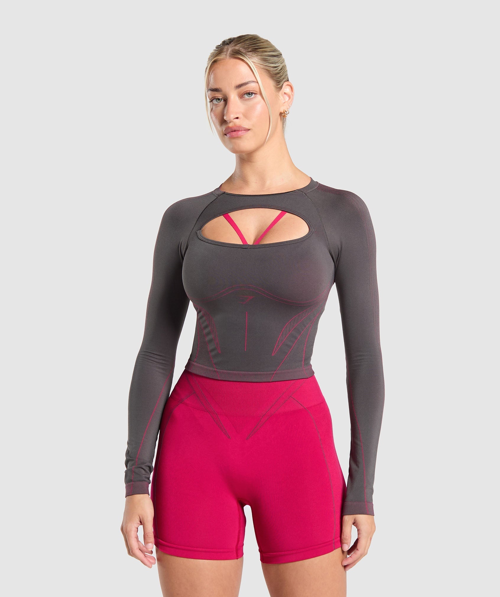 Apex Contrast Long Sleeve Top - Asphalt Grey/Build Pink