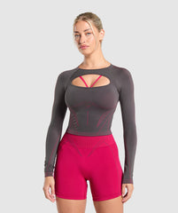 Apex Contrast Long Sleeve Top - Asphalt Grey/Build Pink