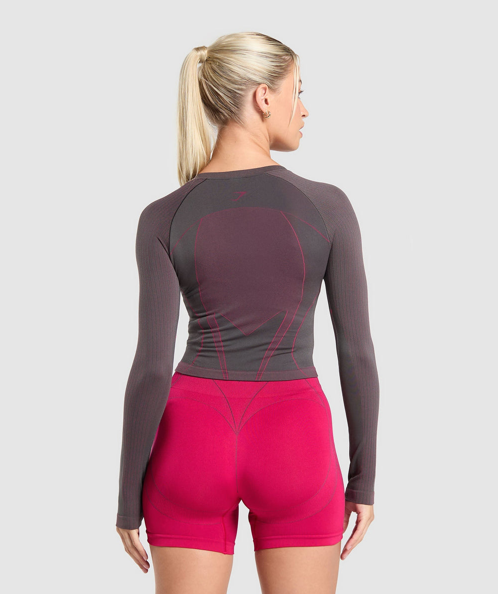 Apex Contrast Long Sleeve Top - Asphalt Grey/Build Pink