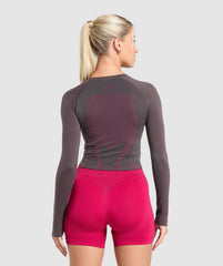 Apex Contrast Long Sleeve Top - Asphalt Grey/Build Pink