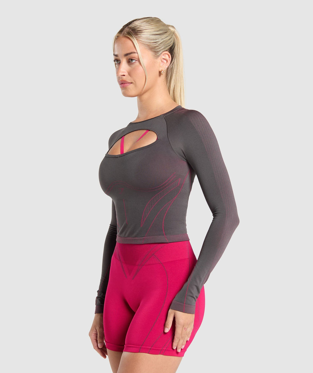 Apex Contrast Long Sleeve Top - Asphalt Grey/Build Pink