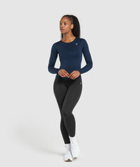 Everyday Open Back Long Sleeve Top - Navy