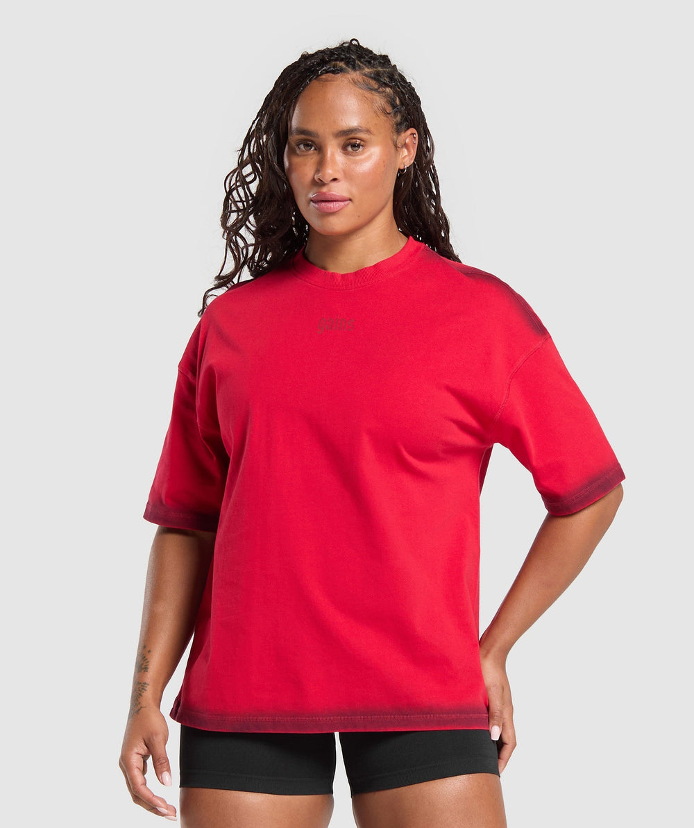 Gains Washed Heavyweight Cotton T-Shirt - Conditioning Red/Sets Red