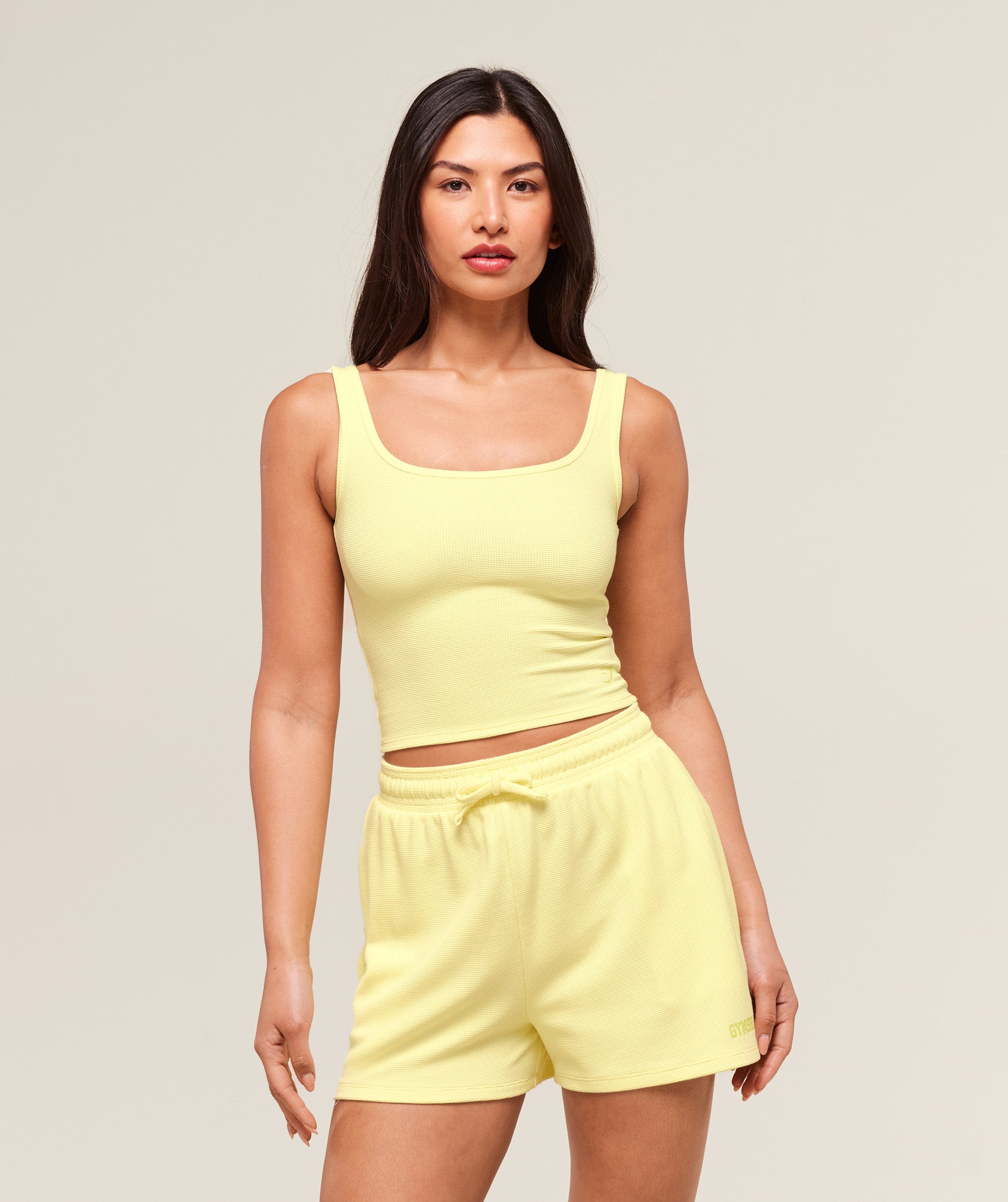 Waffle Cropped Tank - Refresh Yellow