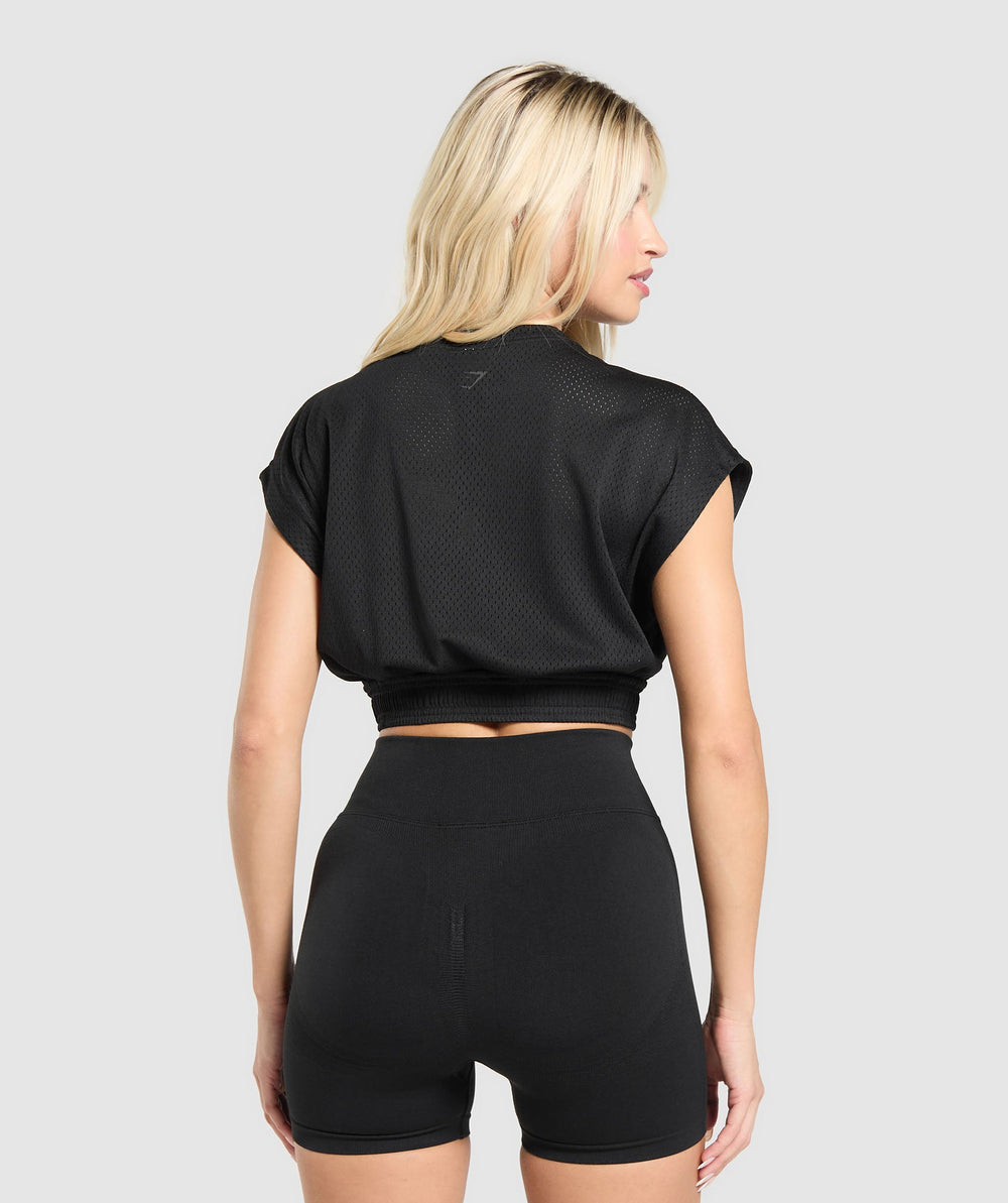 Mesh Graphic Crop Top - Black