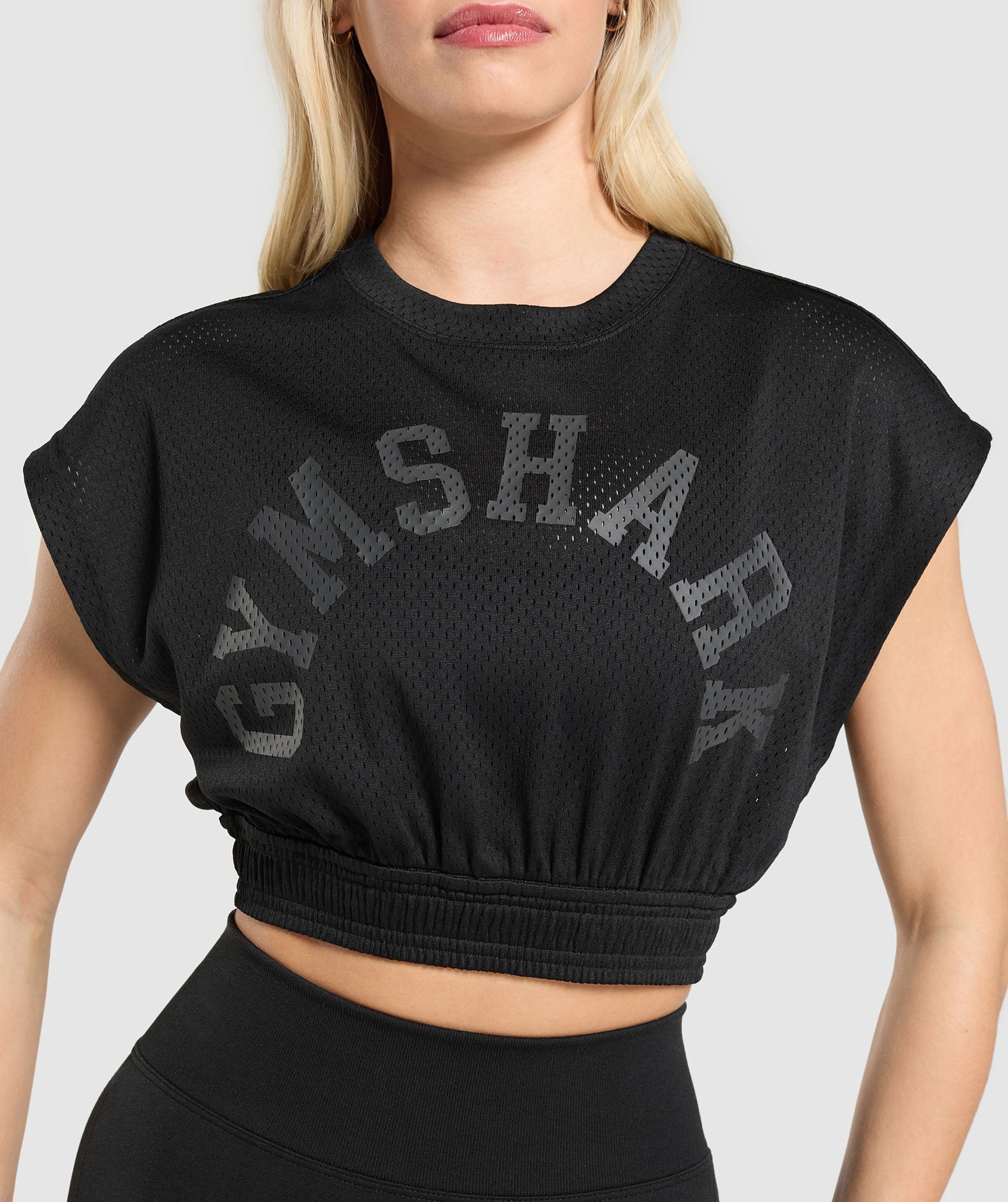 Mesh Graphic Crop Top - Black
