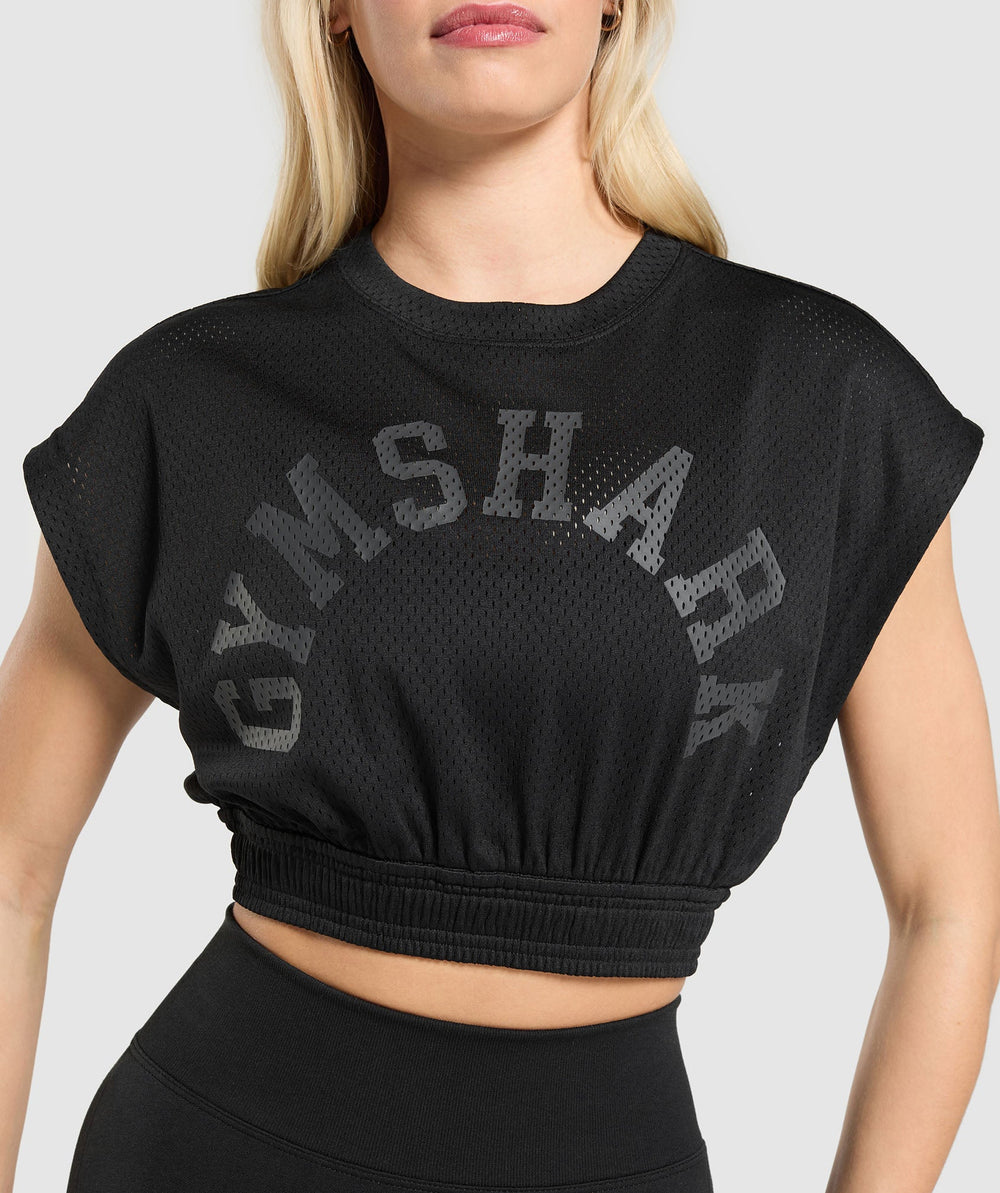 Mesh Graphic Crop Top - Black