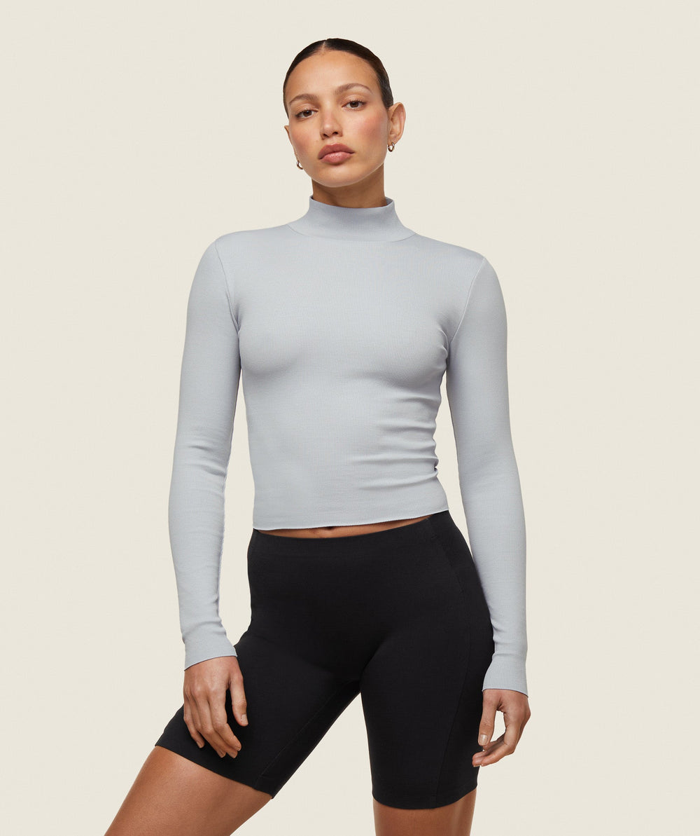 everywear Long Sleeve Ribbed Turtle Neck - Ice Grey