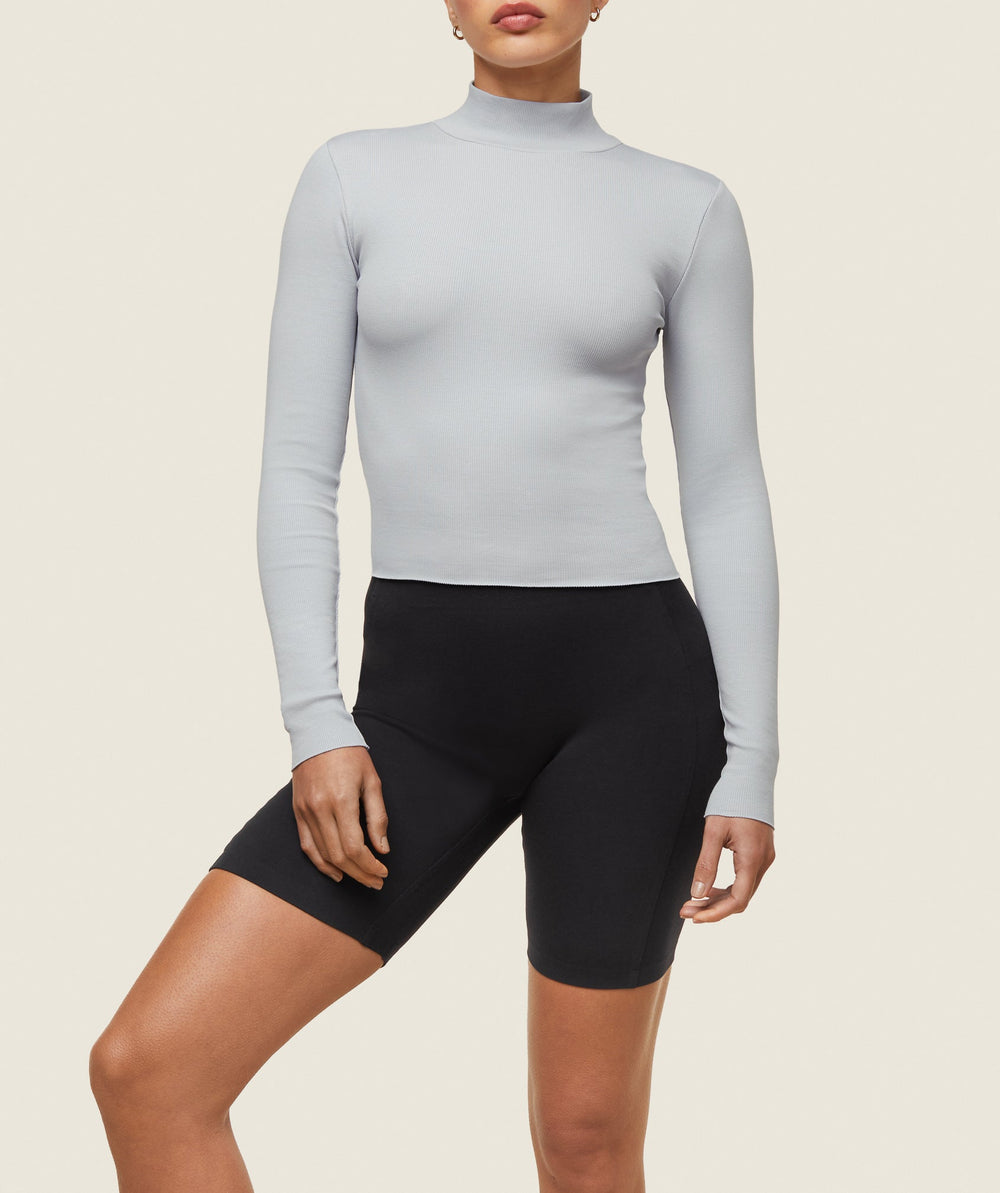 everywear Long Sleeve Ribbed Turtle Neck - Ice Grey