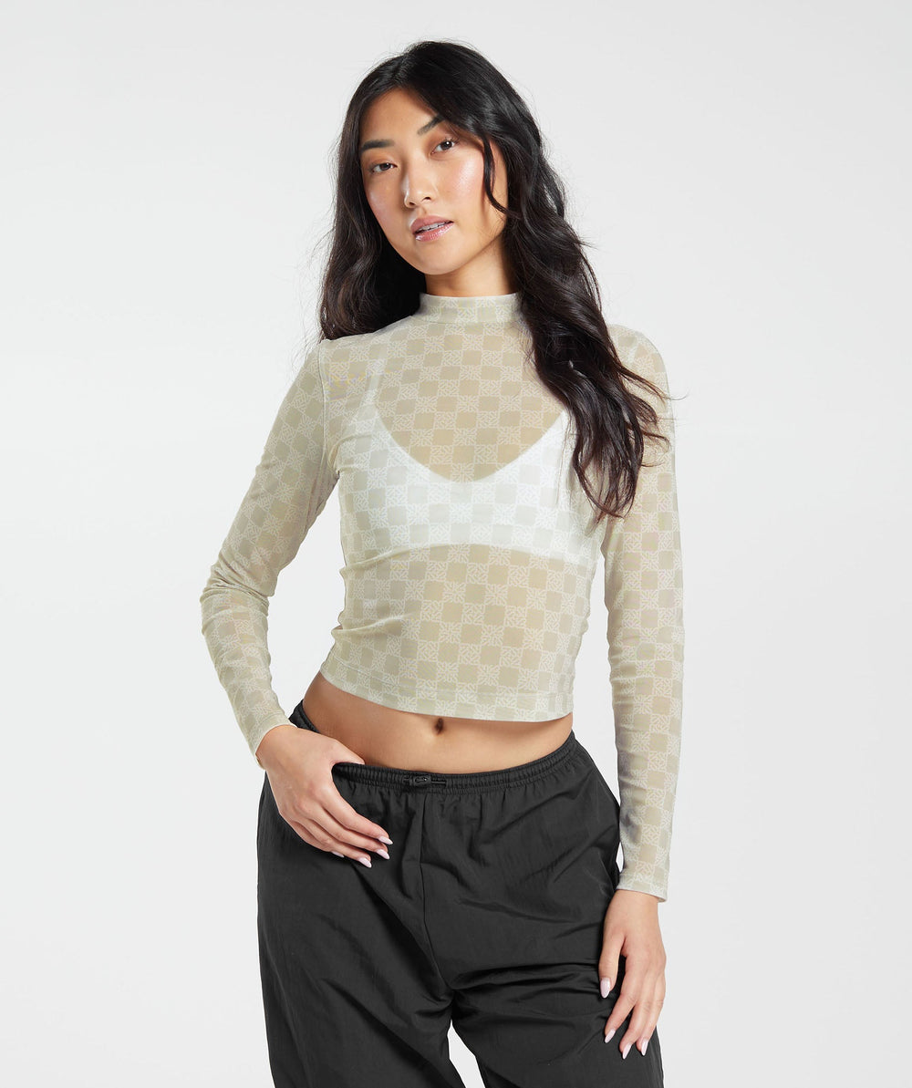 Monogram Mesh Long Sleeve Top - Vanilla White