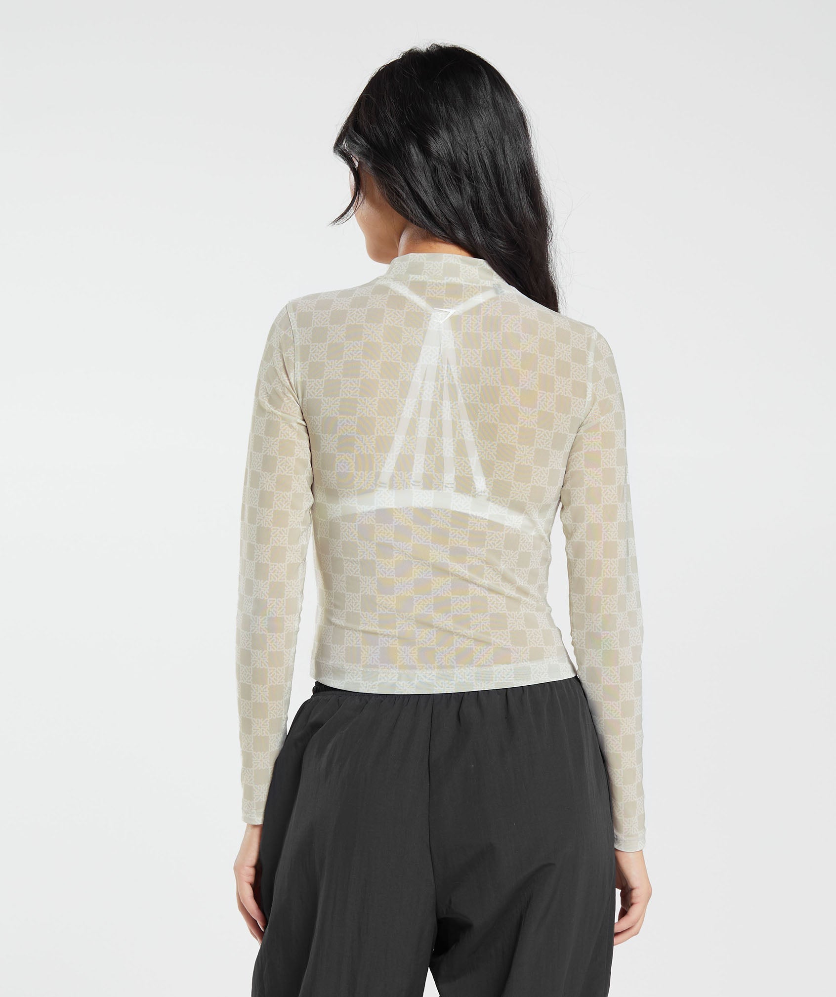 Monogram Mesh Long Sleeve Top - Vanilla White