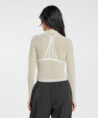 Monogram Mesh Long Sleeve Top - Vanilla White