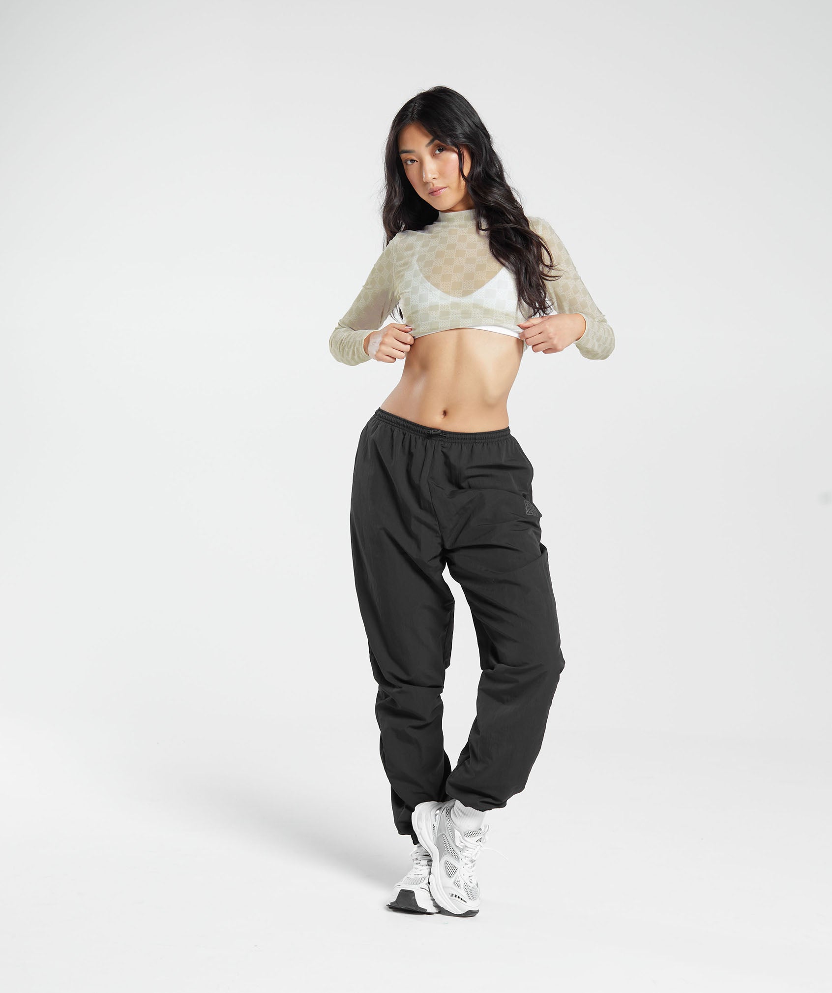 Monogram Mesh Long Sleeve Top - Vanilla White