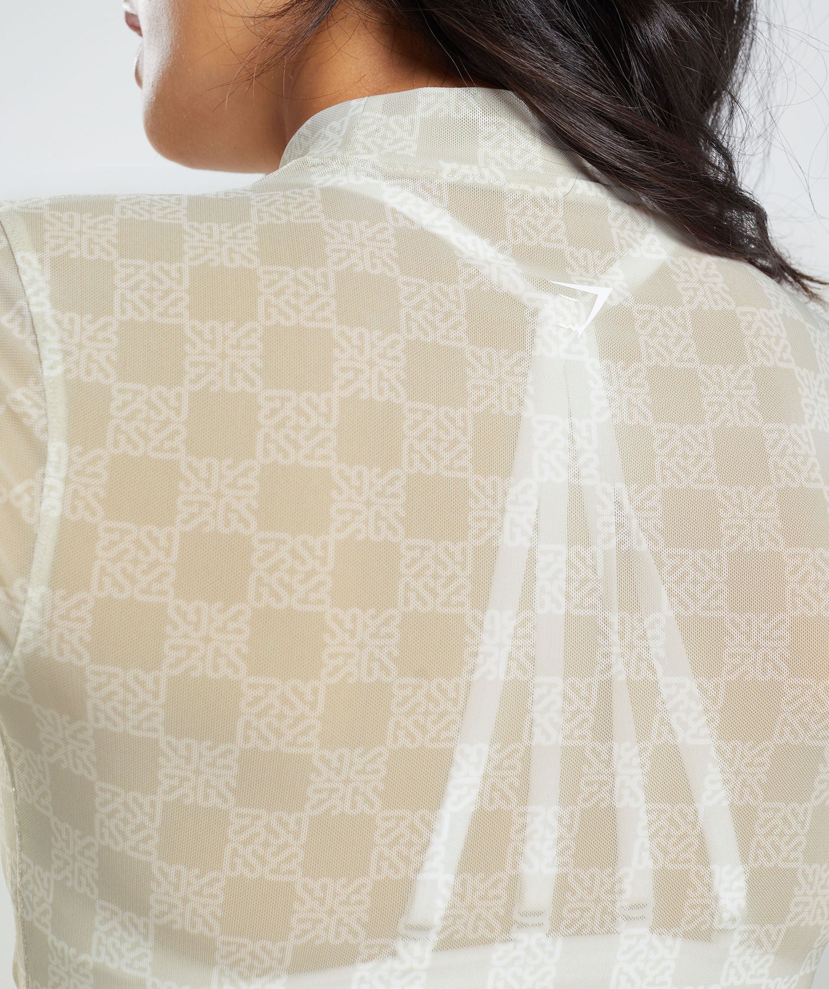 Monogram Mesh Long Sleeve Top - Vanilla White