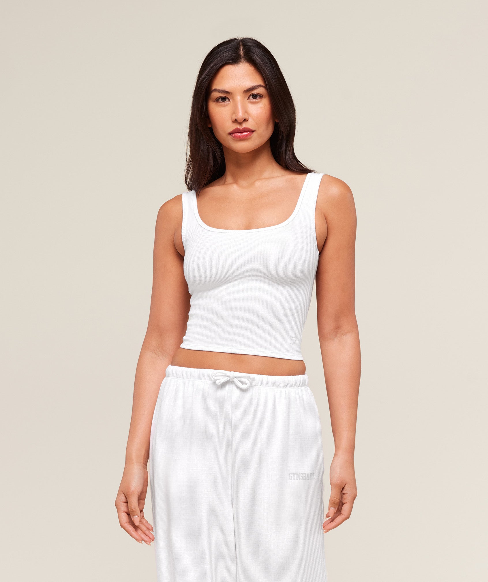 Waffle Cropped Tank - White