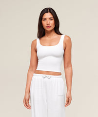 Waffle Cropped Tank - White
