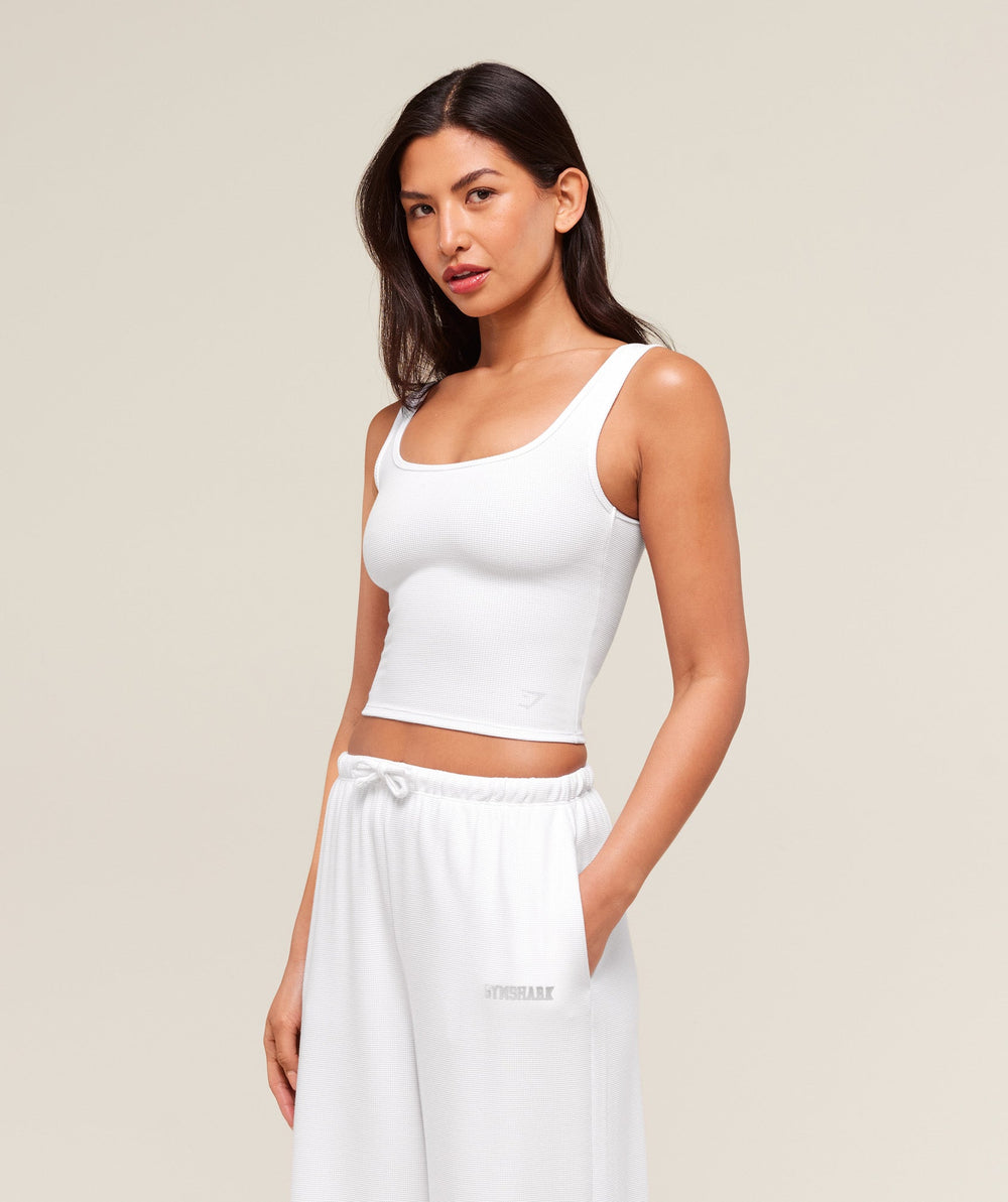 Waffle Cropped Tank - White