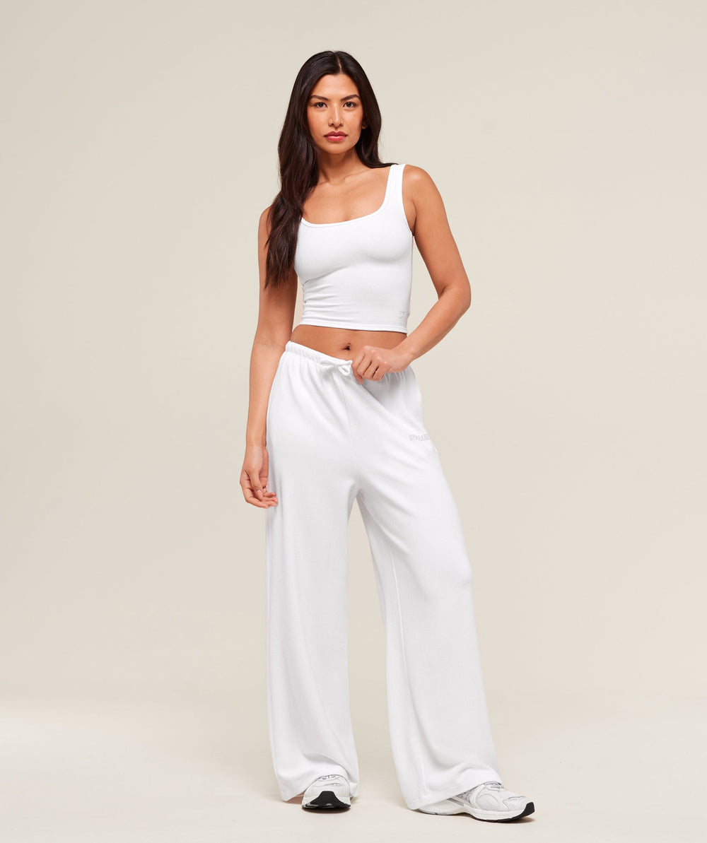 Waffle Cropped Tank - White