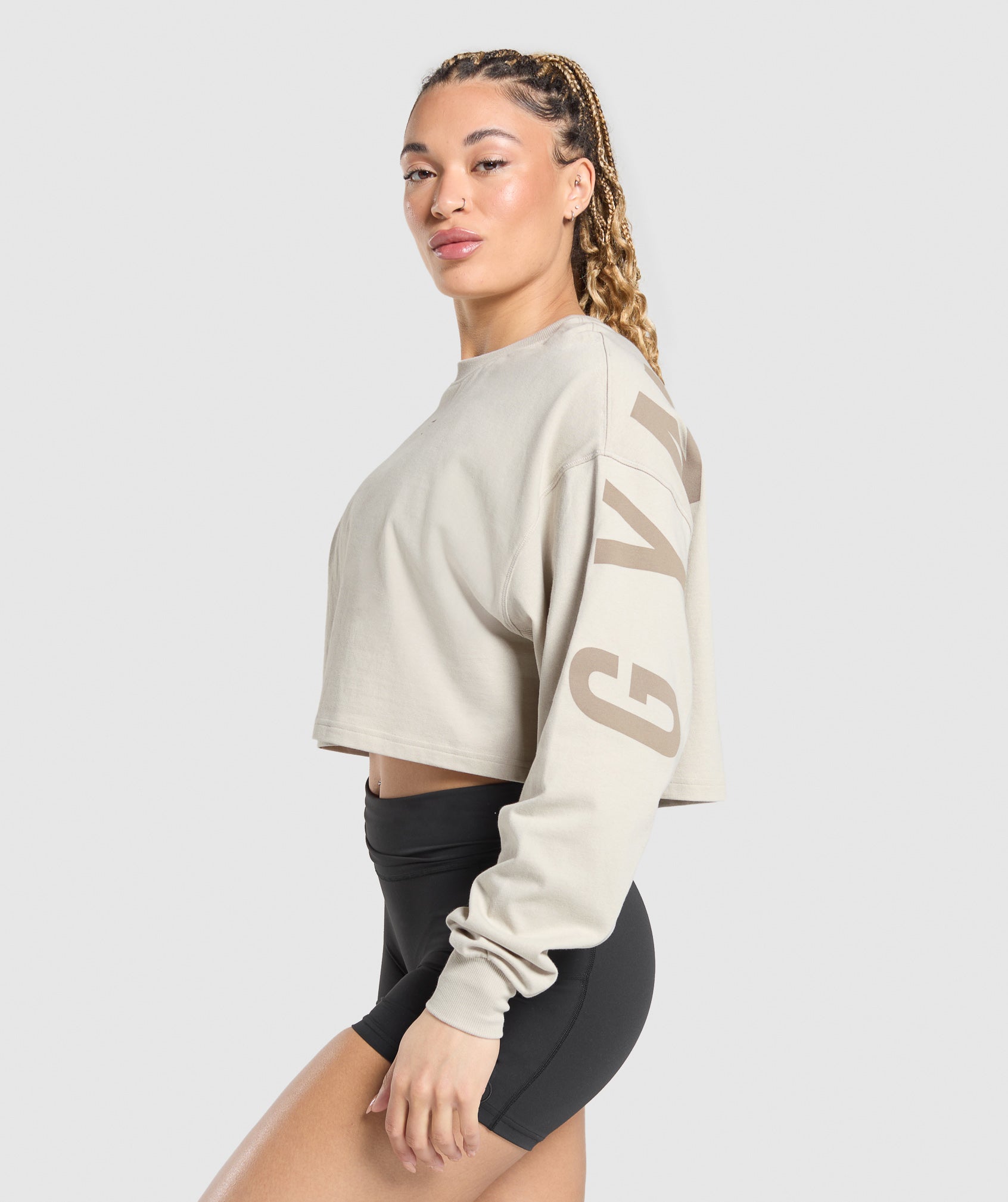 Wordmark Graphic Long Sleeve Top - Pebble Grey