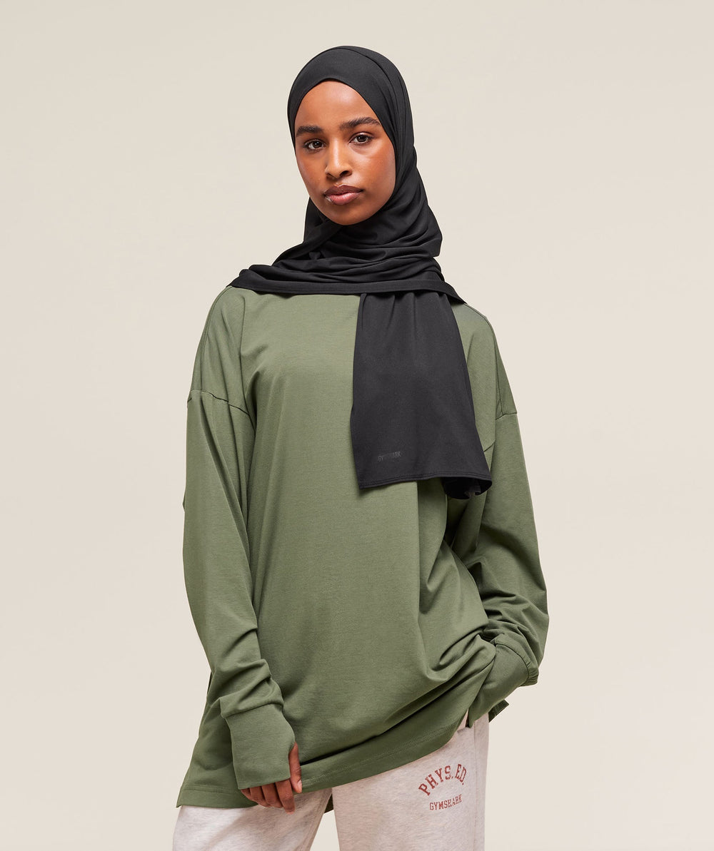 Covered Longline Cotton Long Sleeve Top - Core Olive
