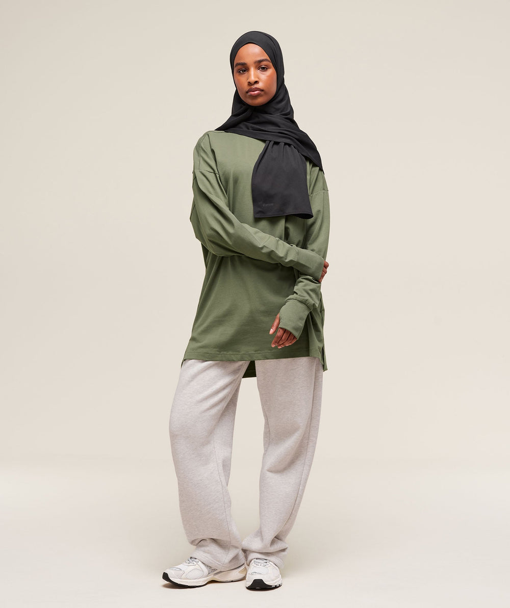 Covered Longline Cotton Long Sleeve Top - Core Olive