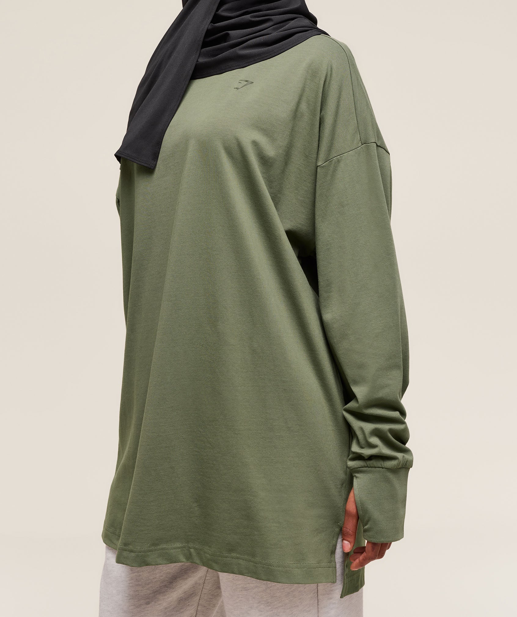 Covered Longline Cotton Long Sleeve Top - Core Olive