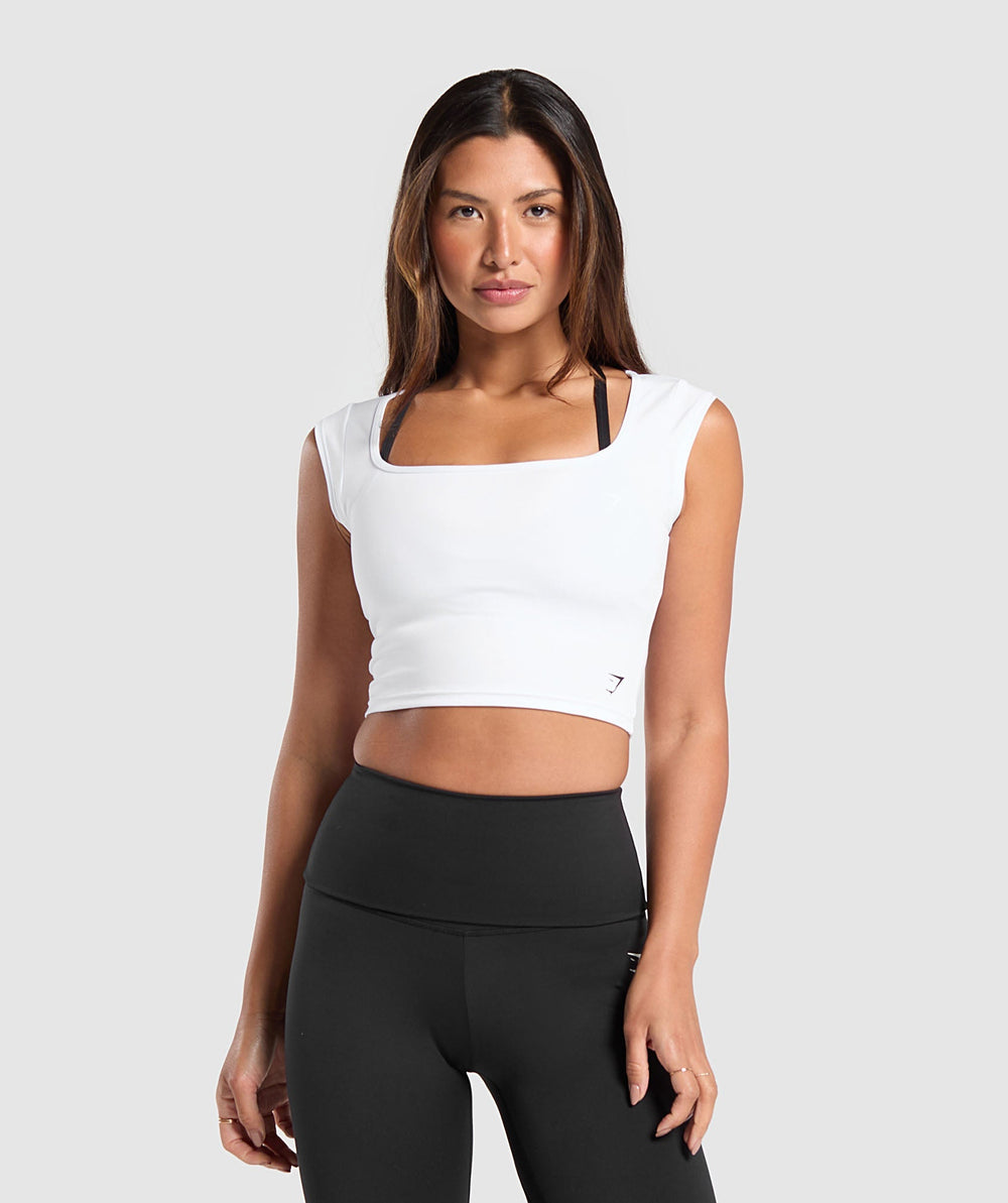 Everyday Cap Sleeve Crop Top - White
