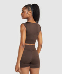 Everyday Cap Sleeve Crop Top - Archive Brown