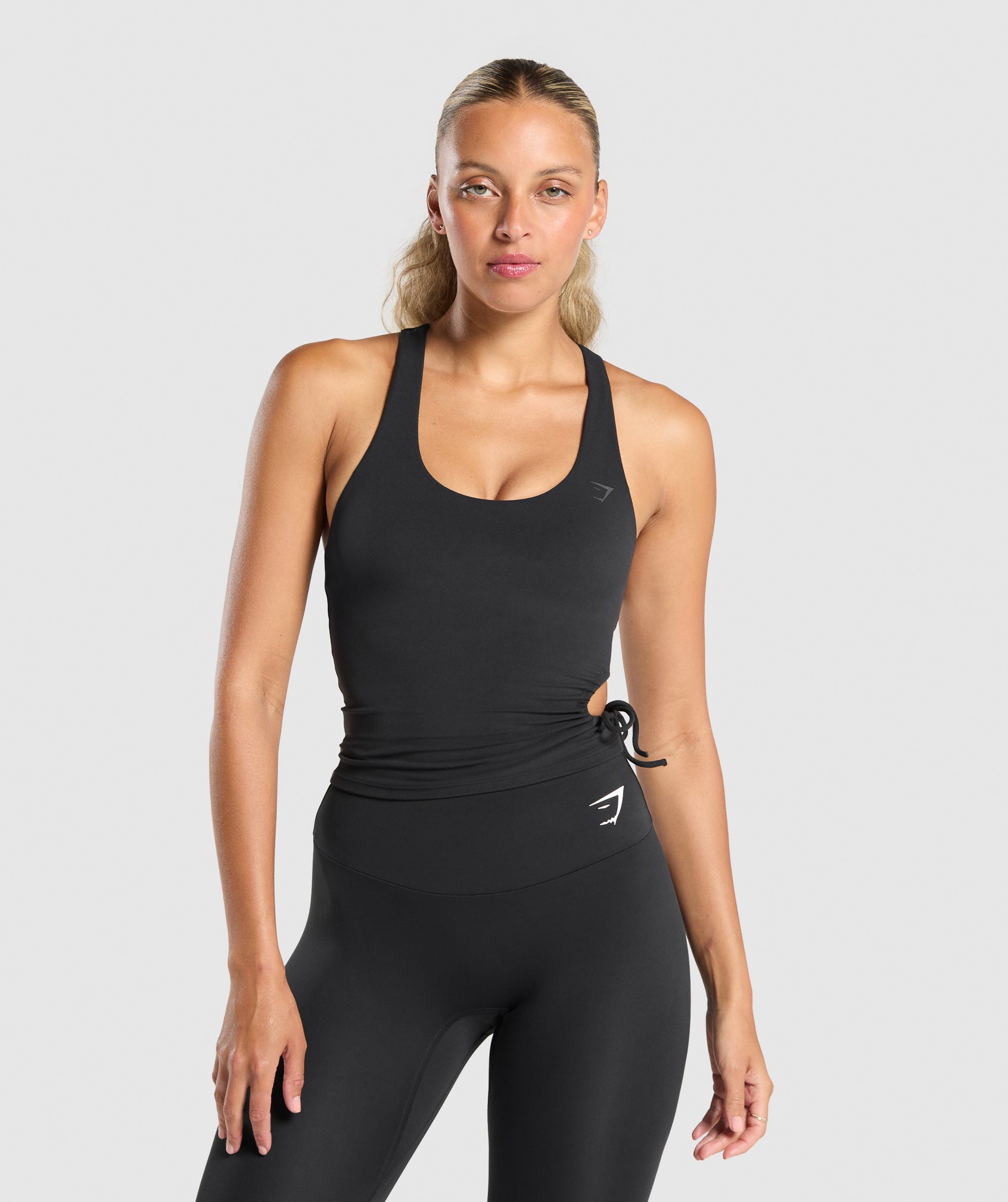 Ruched Side Tank With Shelf - Black