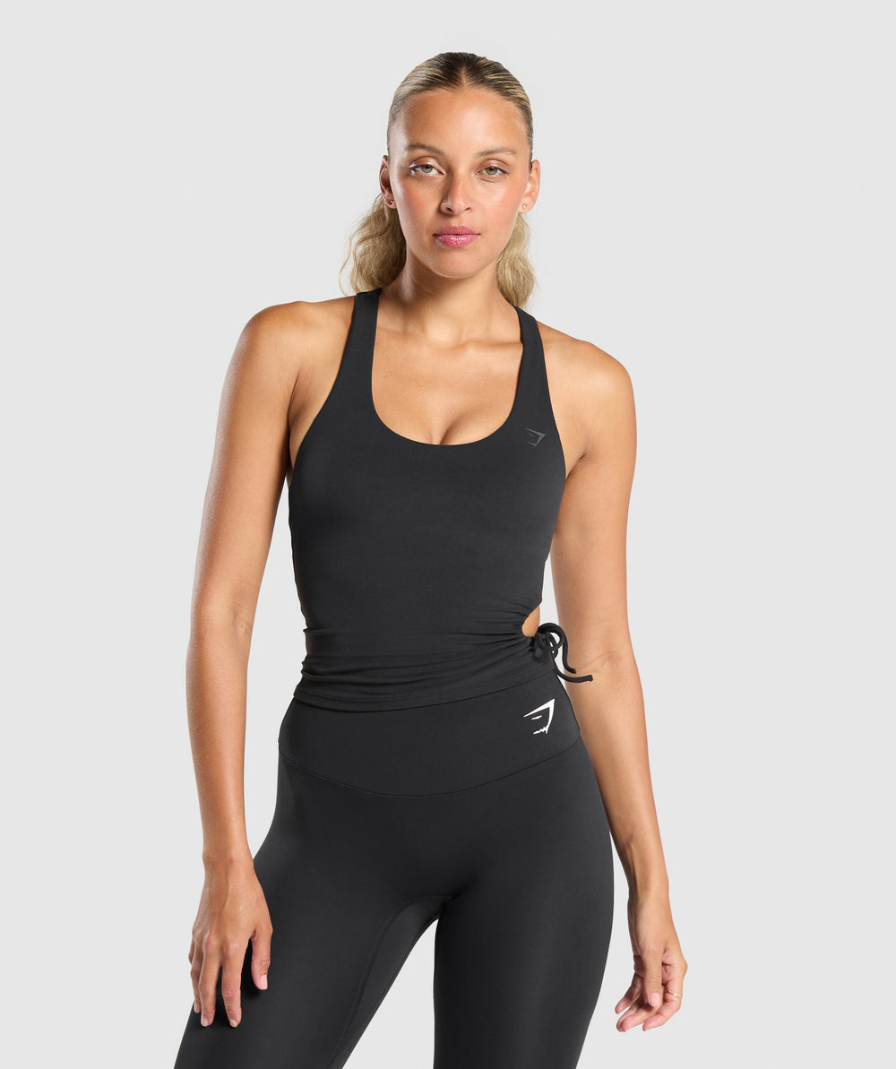 Ruched Side Tank With Shelf - Black