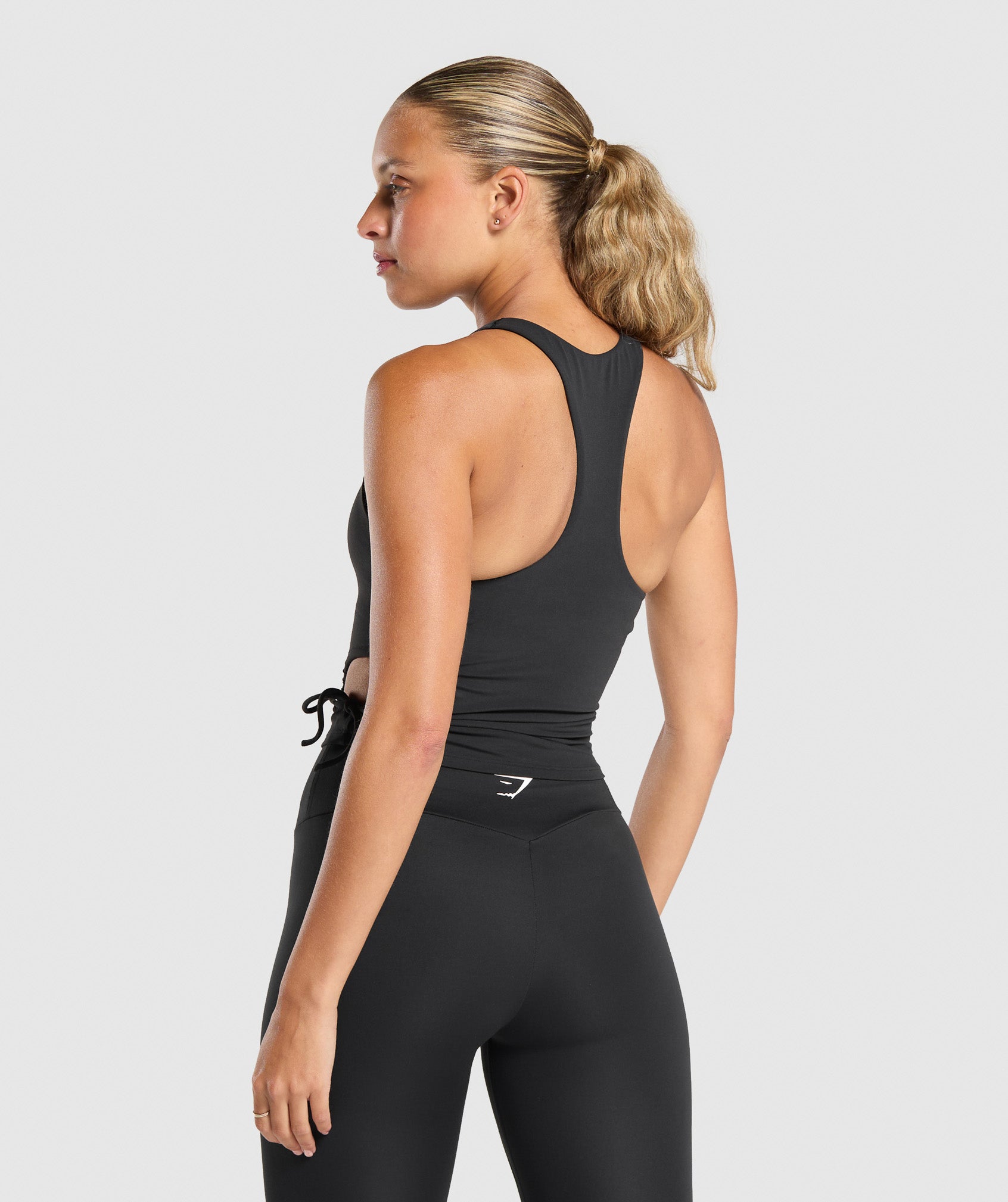 Ruched Side Tank With Shelf - Black