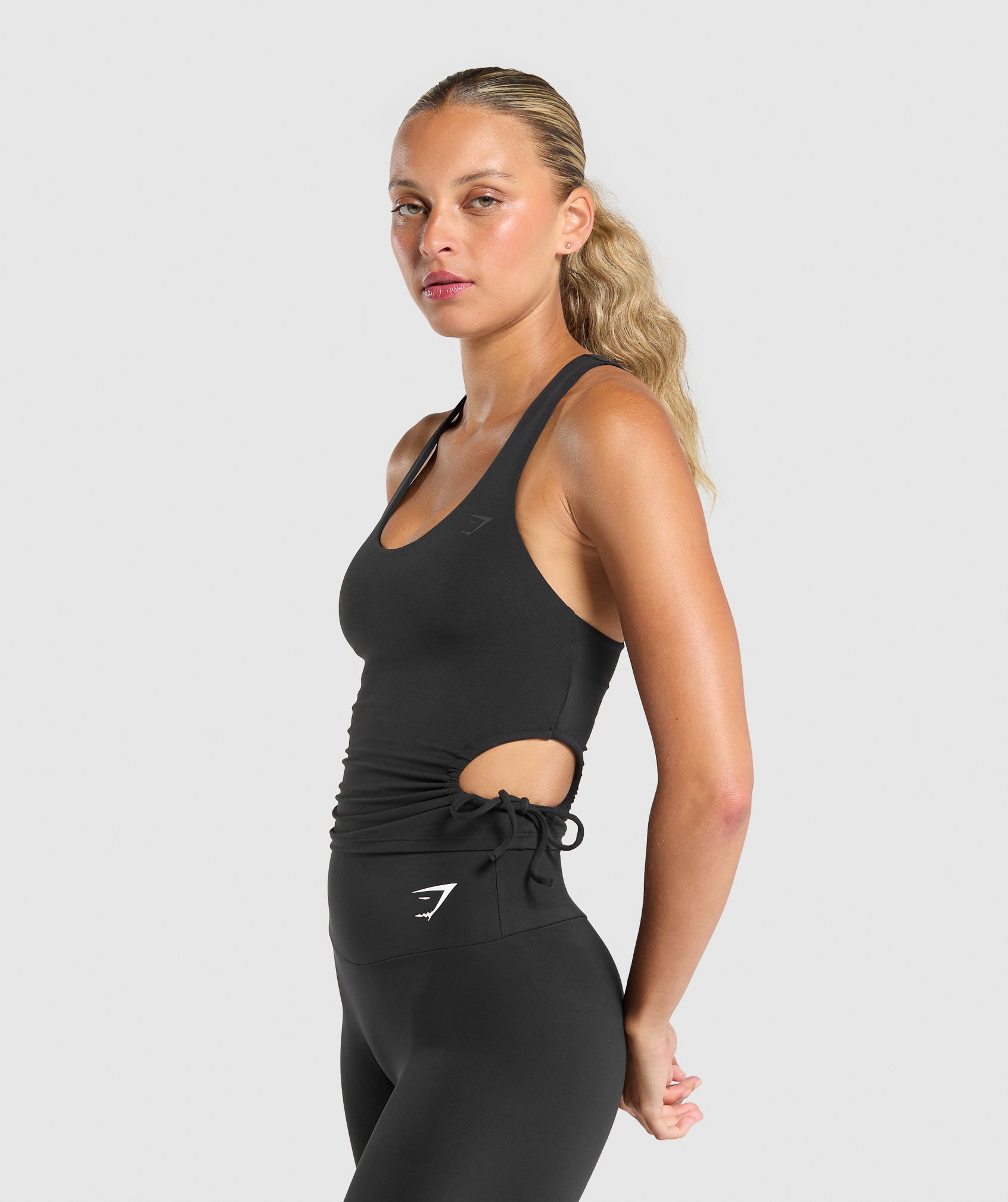 Ruched Side Tank With Shelf - Black