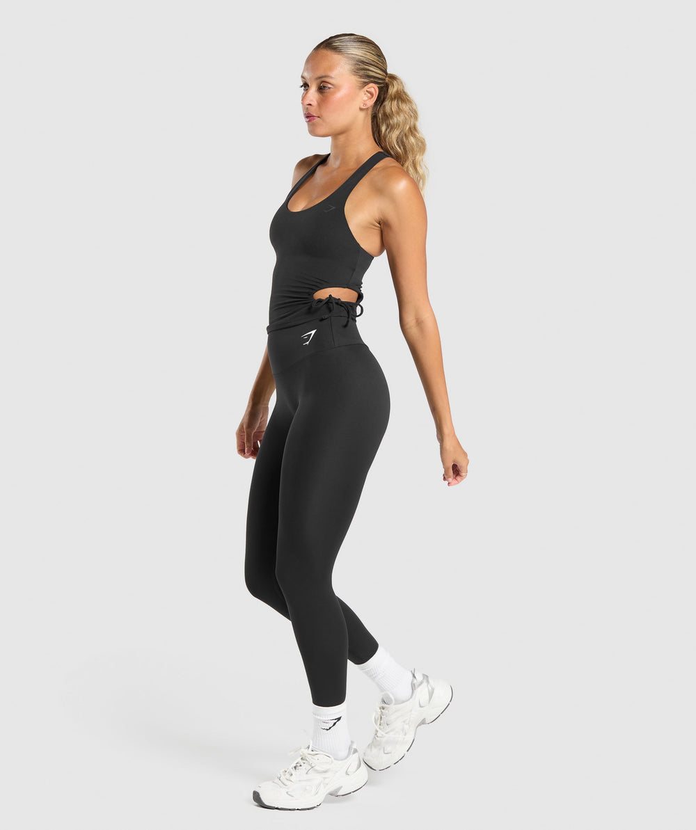 Ruched Side Tank With Shelf - Black