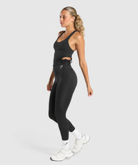 Ruched Side Tank With Shelf - Black