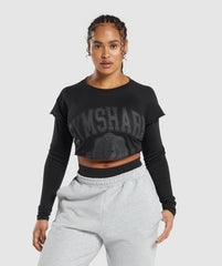 Lifting 2 In 1 Long Sleeve Crop Top - Black