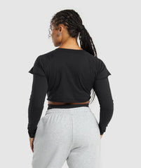 Lifting 2 In 1 Long Sleeve Crop Top - Black